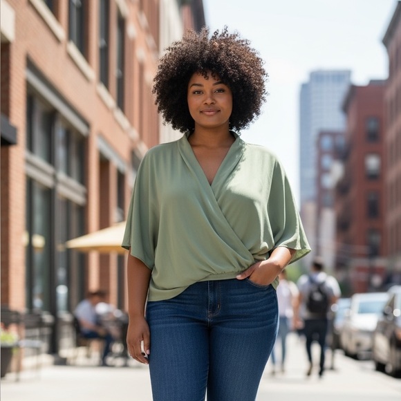 Wynne Layers Tops - Wynne Layers 3X Elegant Green Women's Top Blouse Wrap Style QVC NWOT